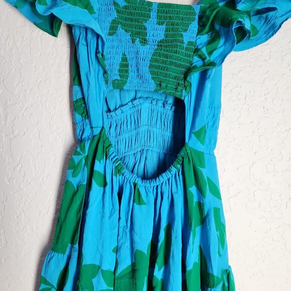 Anthropologie The Silverlake Flutter-Sleeve Dress with pockets in blue green XS - Picture 5 of 16